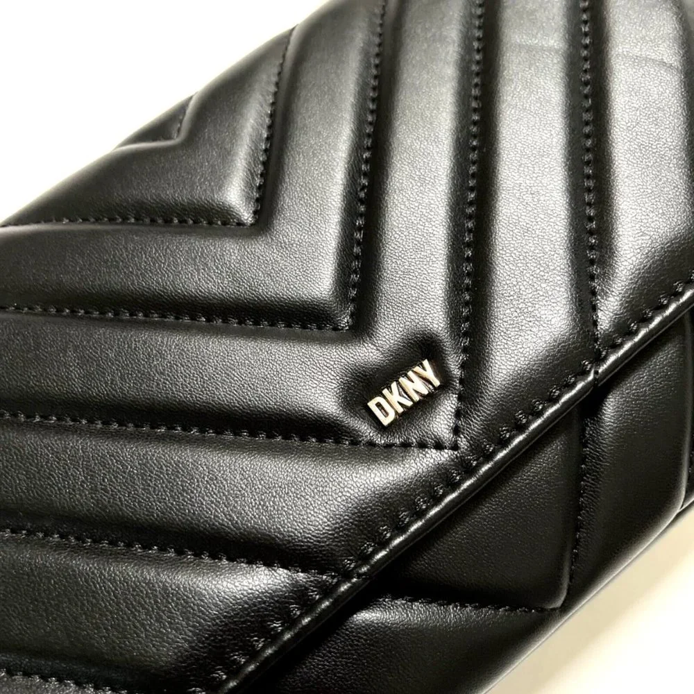 NWT DKNY Veronica Quilted Crossbody Shoulder Bag + Matching Wallet Set Black